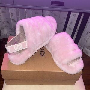 UGG Pink Fluffy Slipper Slides